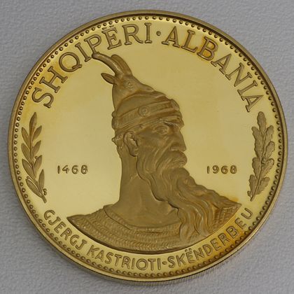 500 Leke Goldmünze Albanien 1968 - 500. Todestag von Prinze Skanderbeg 500 Leke Goldmünze Albanien 1968 - 500. Todestag von Prinze Skanderbeg