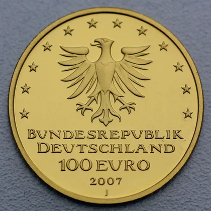 Kehrseite der 100 Euro Goldmünze "Lübeck" 2007