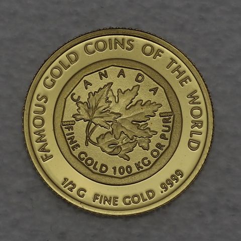 Goldmünze 0,5g Kongo 2011 100 Francs - Famous Gold Coins of the World / Canada