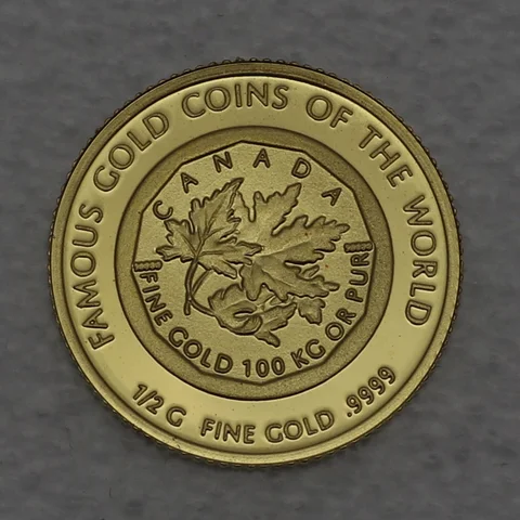 Goldmünze 0,5g Kongo 2011 100 Francs - Famous Gold Coins of the World / Canada