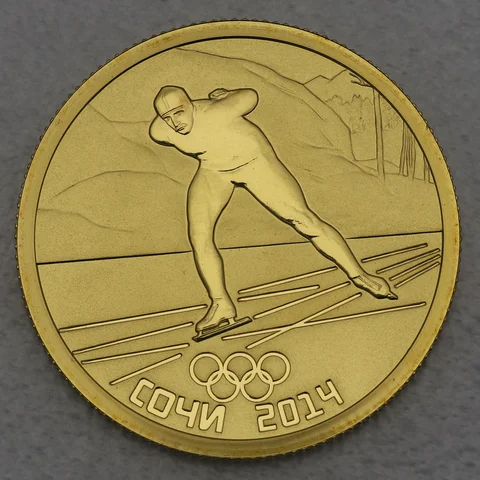 50 Rubel Goldmünze Russland 2014 Historisches Schlittschuhlaufen / Olympiade Sotchi