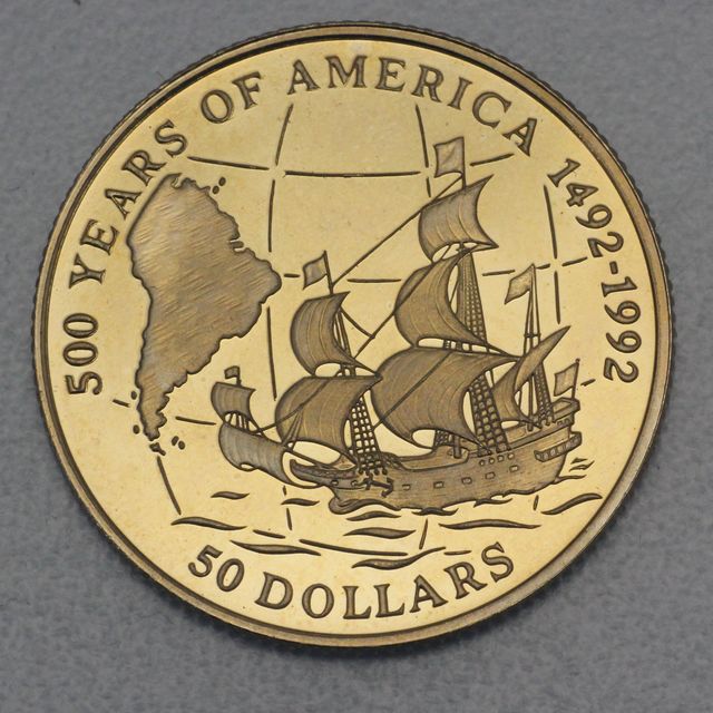 50 Dollar Cook Island Gedenkmünze 1992 500 Jahre Entdeckung Amerika