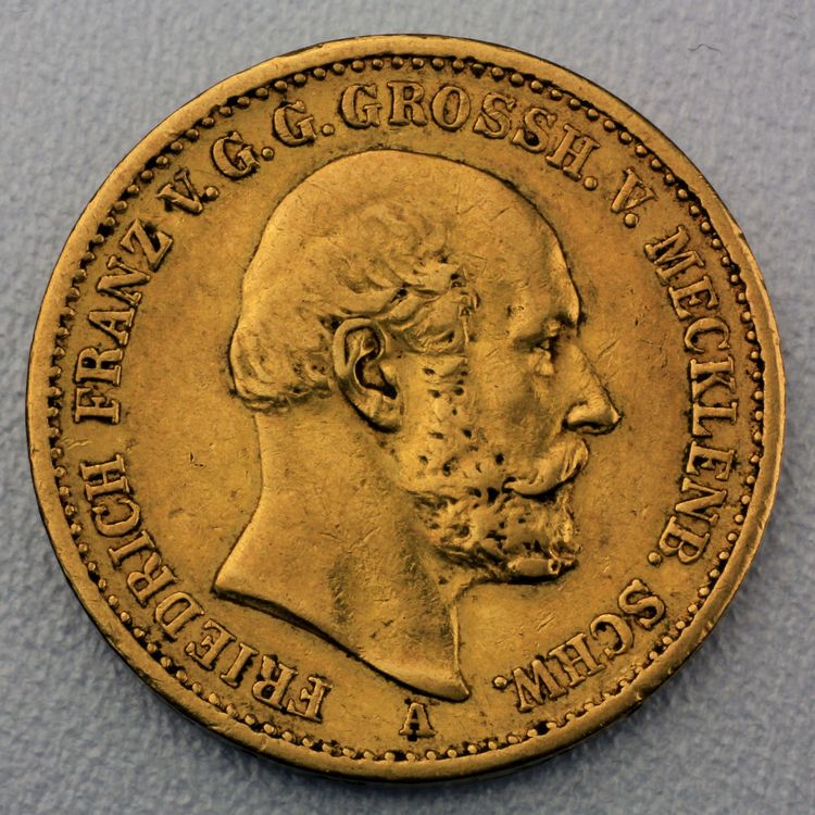 20 Reichsmark Goldmünze Friedrich Franz - Mecklenburg-Schwerin - Prägejahr 1872 Jäger Nr. 230