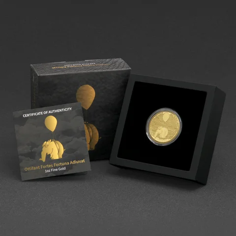 Goldmünze Ottifanten 2026 - Ballonifant Schatulle