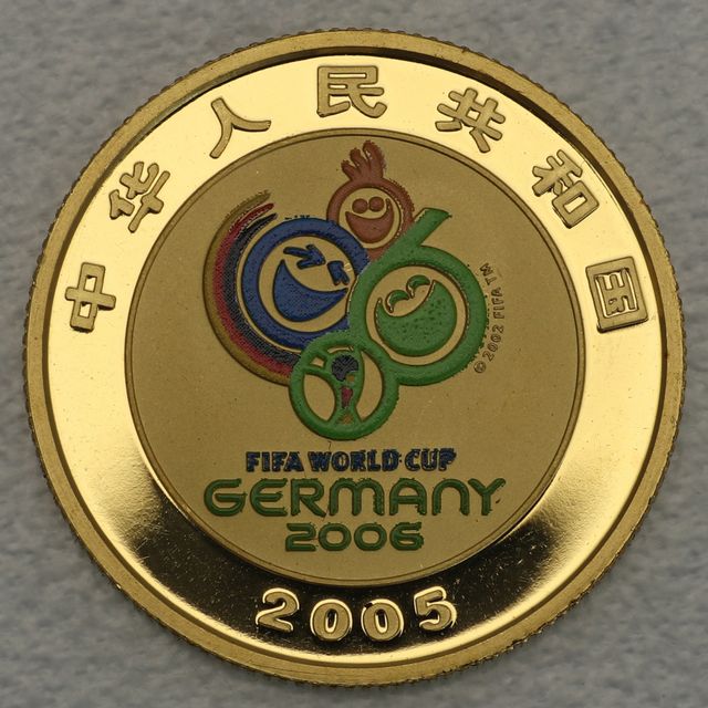 100 Yuan Goldmünze China 2005 Fifa WM 2006 7,77g 999er Gold