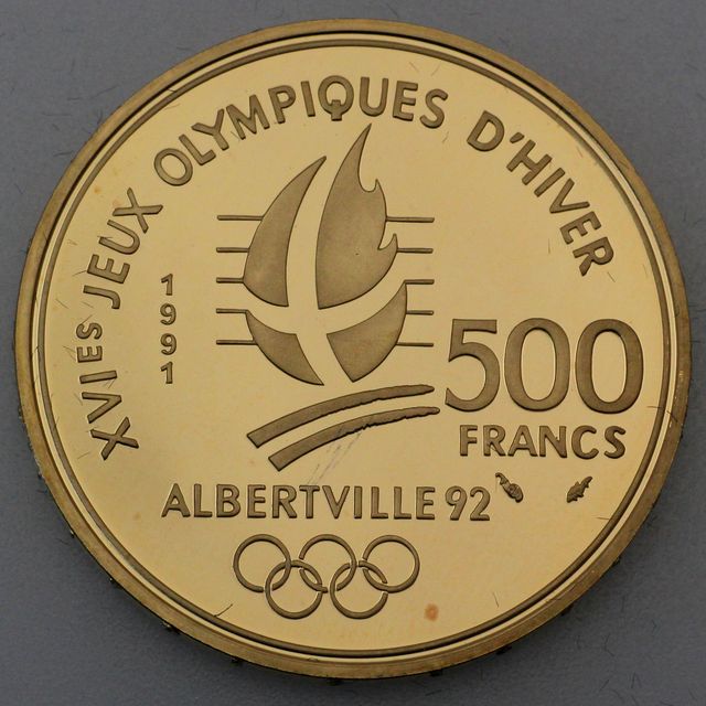 500 Francs Goldmünze 1991 - Olympiade Albertville