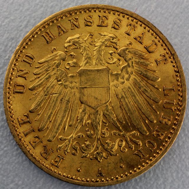 10 Reichsmark Goldmünze Lübeck - Prägejahre 1905, 1906, 1909, 1910 Jäger Nr. 228