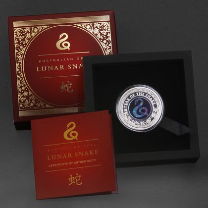 "Australian Opal Lunar"-Serie 2025, Silbermünze Schlange in der Ausführung Polierte Platte in Verpackung