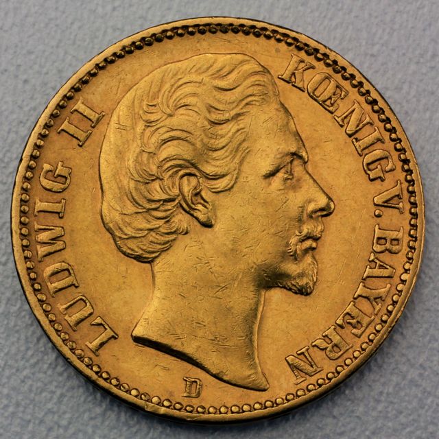 20 Reichsmark Goldmünze Ludwig II- Bayern Prägejahre 1874, 1875, 1876, 1878 Jäger Nr. 197