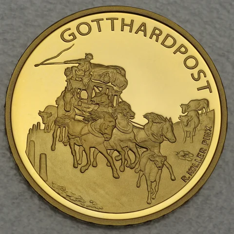 Goldmünze 50 Franken Schweiz 2013 - Gotthardpost