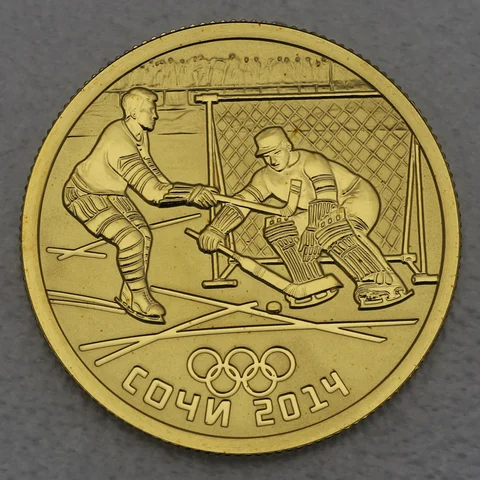 50 Rubel Goldmünze Russland 2014 Historisches Eishockey / Olympiade Sotchi