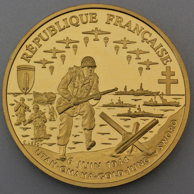 Goldmünze 1 FF Frankreich 1993 - Invasion Normandie