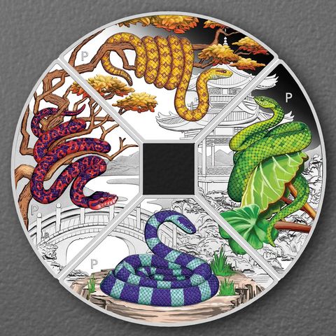 Silbermünzen 4x 1oz Lunar Tuvalu Quadrant 2025 - Schlange