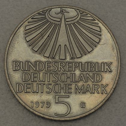 Münze 5 DM 1979 - Otto Hahn Kupfer-Nickel-Variante