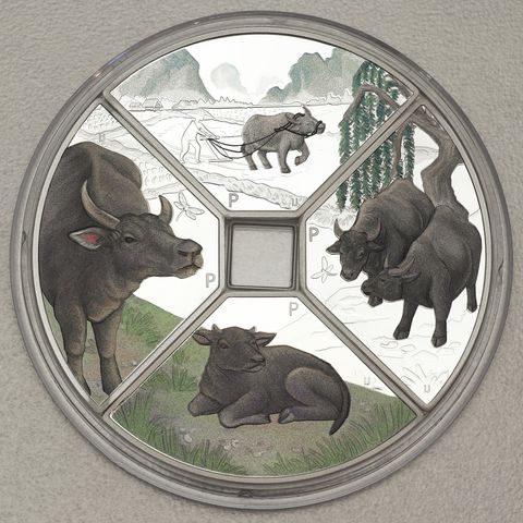 Silbermünzen 4x 1oz Lunar Tuvalu Quadrant 2021 - Ochse