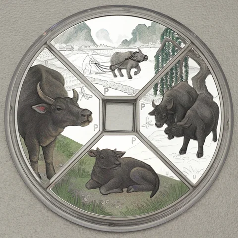 Silbermünzen 4x 1oz Lunar Tuvalu Quadrant 2021 - Ochse