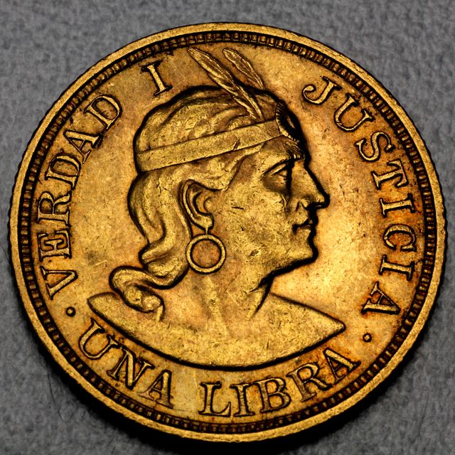 1 Libra Goldmünze Peru Verda I Justicia 1917