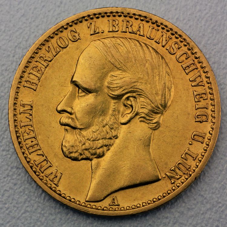 20 Reichsmark Goldmünze Wilhelm - Braunschweig-Lüneburg Prägejahr 1875 Jäger Nr. 203