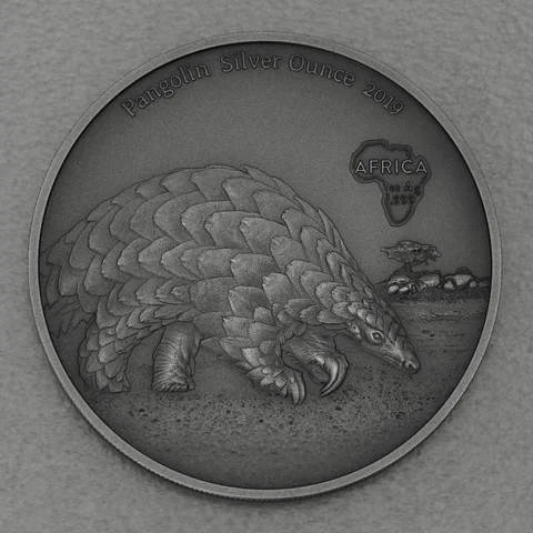 Silbermünze 1oz Ghana - Africa Silver Ounce 2019 Schuppentier / Pangolin