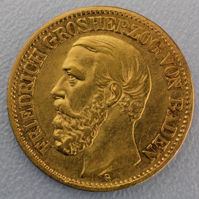10 Reichsmark Goldmünze Friedrich - Baden Prägejahre 1872, 1873 Jäger Nr. 183