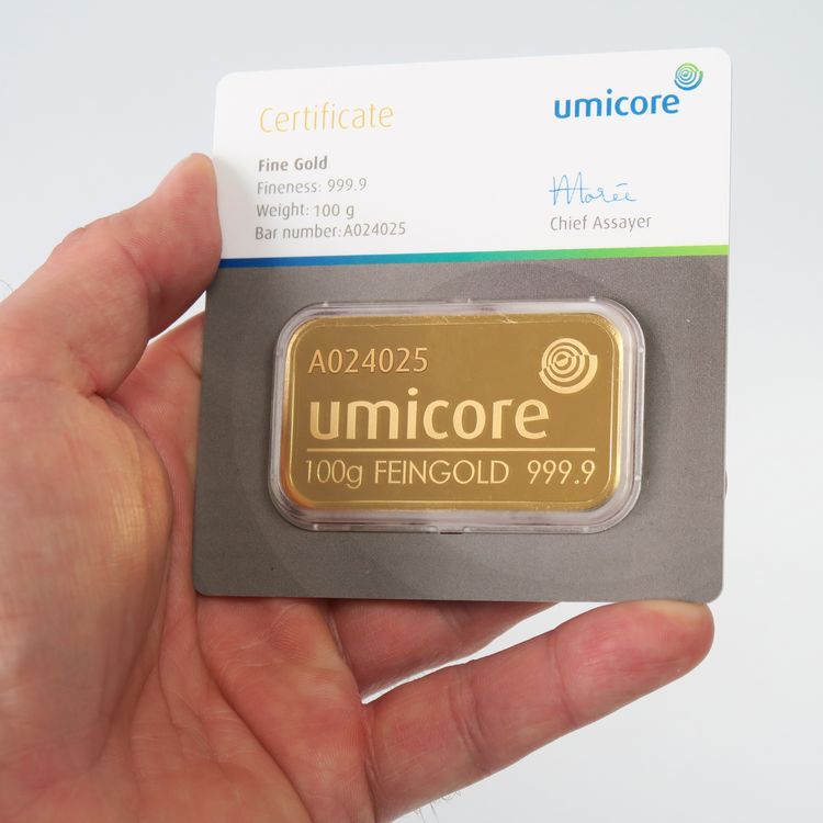 100g Umicore Goldbarren