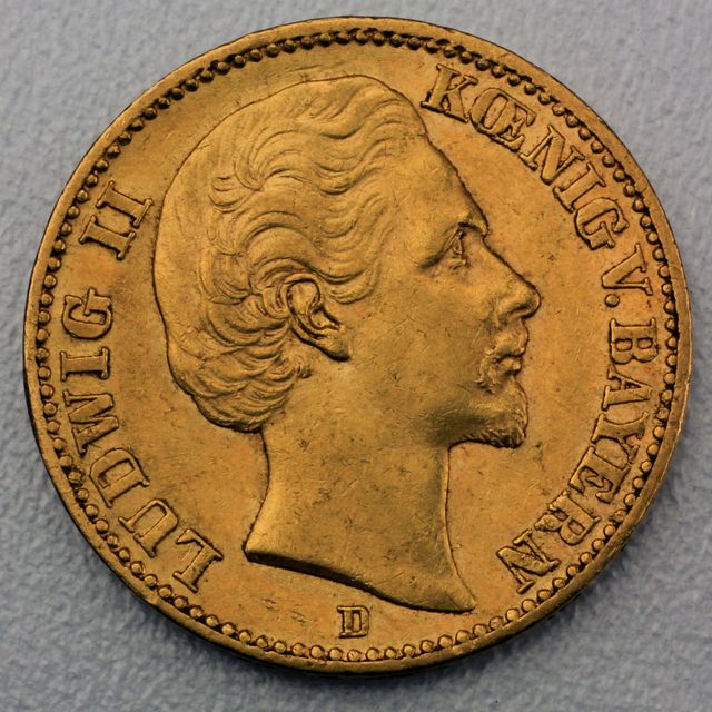 20 Reichsmark Goldmünze Ludwig II- Bayern Prägejahre 1872, 1873 Jäger Nr. 194
