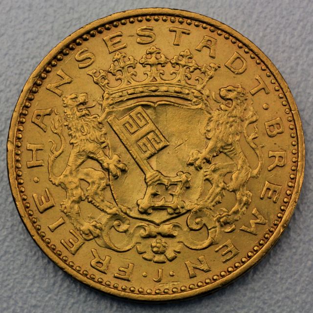 20 Reichsmark Goldmünze Bremen Prägejahr 1906 Jäger Nr. 205