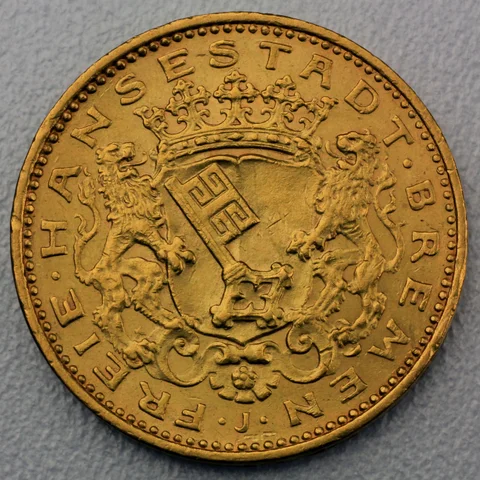 20 Reichsmark Goldmünze Bremen Prägejahr 1906 Jäger Nr. 205