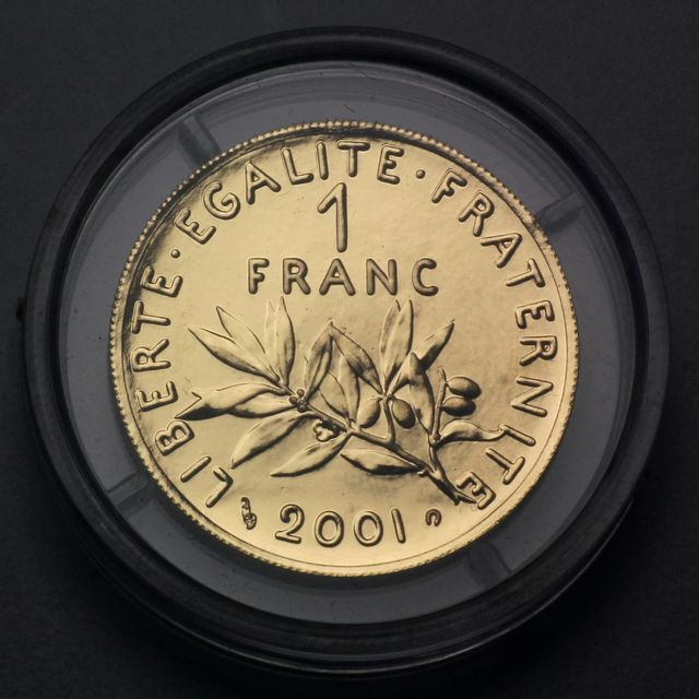 Goldmünze 1 FF Frankreich 2001 - 750er Goldlegierung