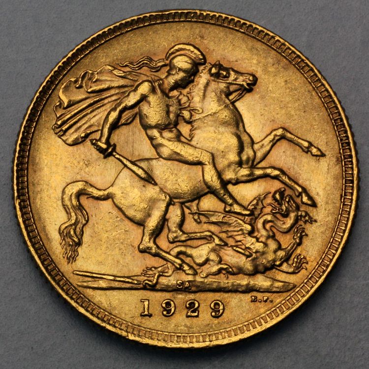 Rückseite Sovereign Goldmünze Südafrika Georg V mit Prägezeichen SA