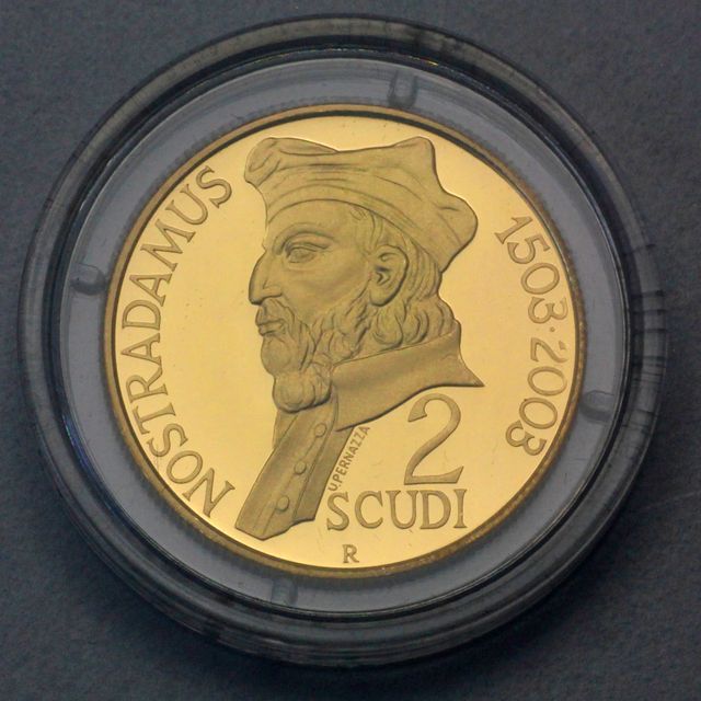 2 Scudi Goldmünze San Marino 2003 Nostradamus