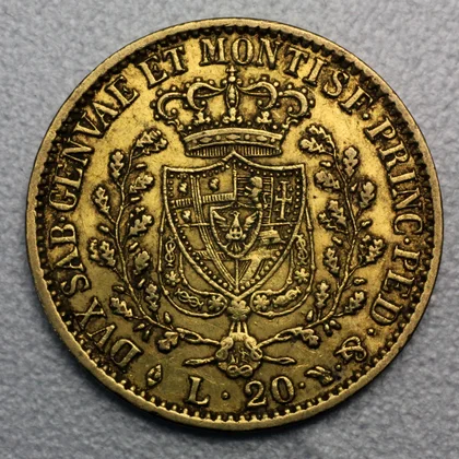 20 Lire Goldmünze Italien Karl Felix Sardinien Piemont