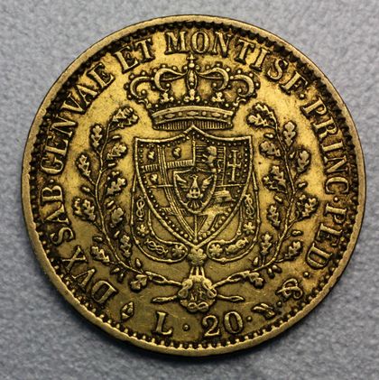 20 Lire Goldmünze Italien Karl Felix Sardinien Piemont