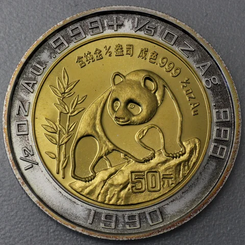 Bi-Colour 50 Yuan Panda 1990 - 6,22g Silber + 15,55g Gold