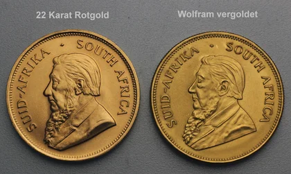 Krügerrand-Fälschung im Vergleich zu echtem Krügerrand 