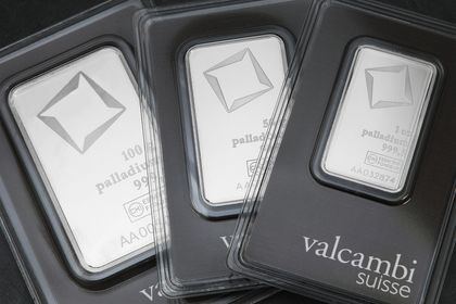 3 Palladiumbarren von Valcambi in verschiedenen Größen