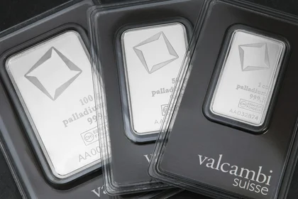 3 Palladiumbarren von Valcambi in verschiedenen Größen