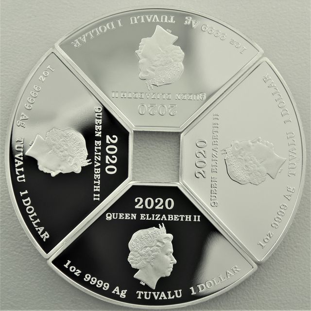 Silbermünzen 4x 1oz Lunar Tuvalu Quadrant 2020 - Maus