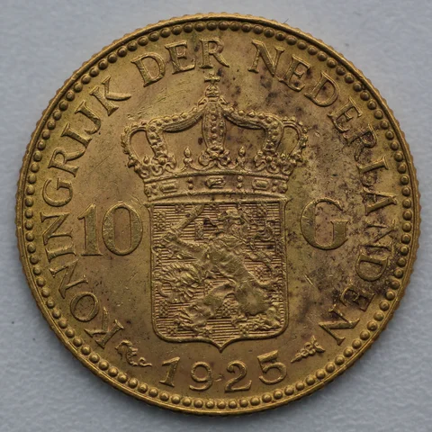 10 Gulden Goldmünze Wilhelmina Niederlande Zahlseite