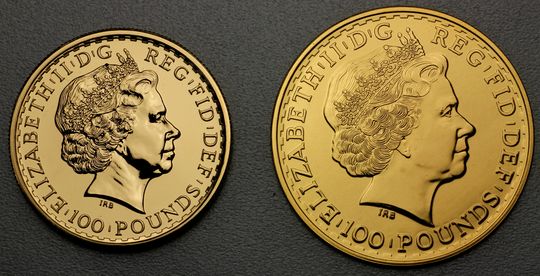 Britannia Goldmünze 2012 aus 22Karat Gold, und 2013 aus 999,9er Feingold