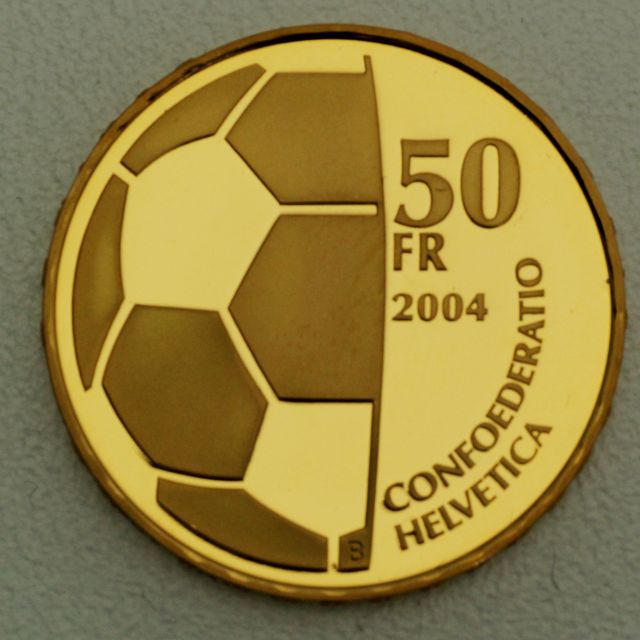 Goldmünze 50 Franken Schweiz 2004 - 100 Jahre FIFA