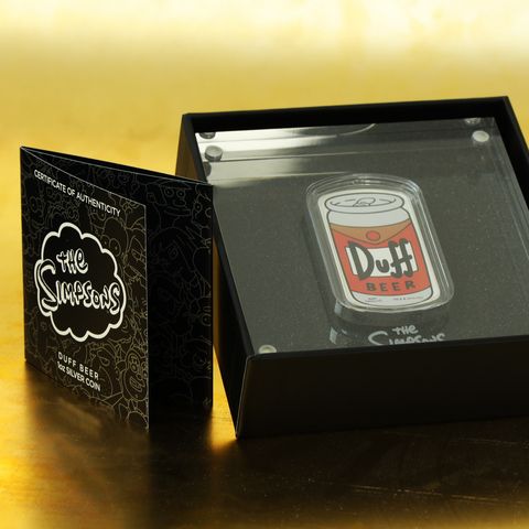 Silber Münzbarren 1oz The Simpsons 2019 - Duff Beer coloriert in Designverpackung