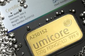 Prägebarren Umicore zu 100 Gramm im Blister