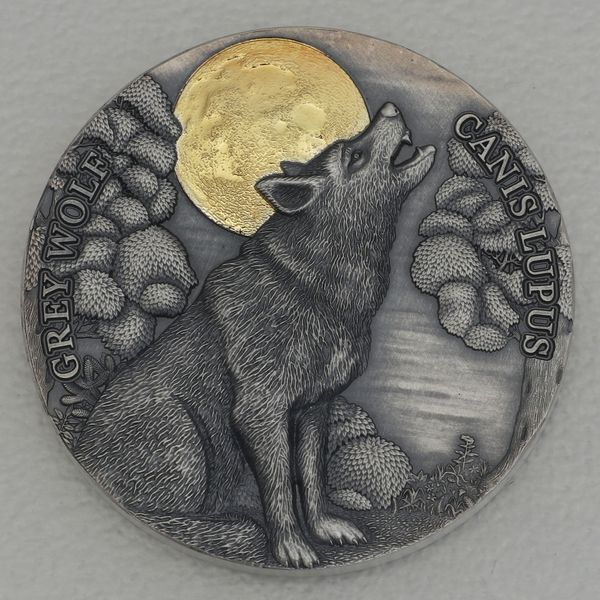 Silbermünze 1/2oz Ghana 2021 2 Cedis "Wildlife in the Moonlight" - Wolf