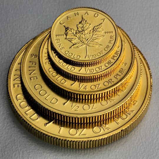Maple Leaf Münzen Gold Größenübersicht