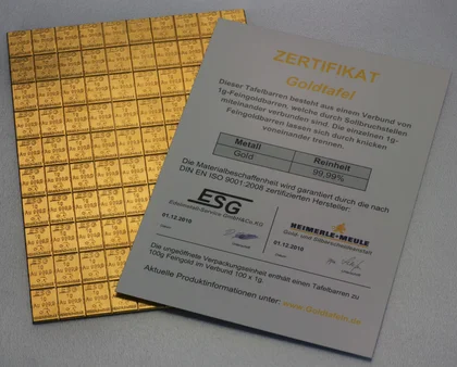 100 x 1g Goldtafel Zertifikat