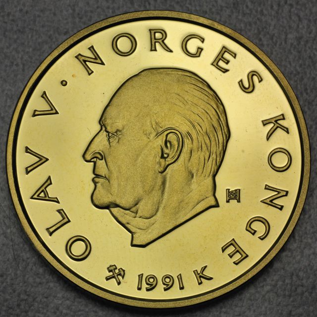 1500 Kronen Goldmünze Norwegen 1991 Olav V Norges Konge Olympische Spiele