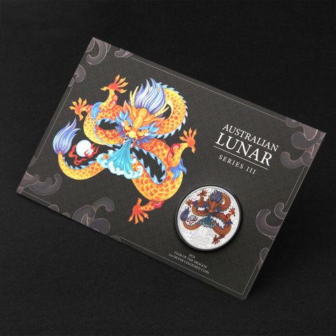 Lunar III, Silbermünze Drache 2024, koloriert