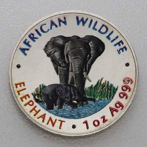 Kolorierte 1oz Silbermünze Zambia Elephant 2003