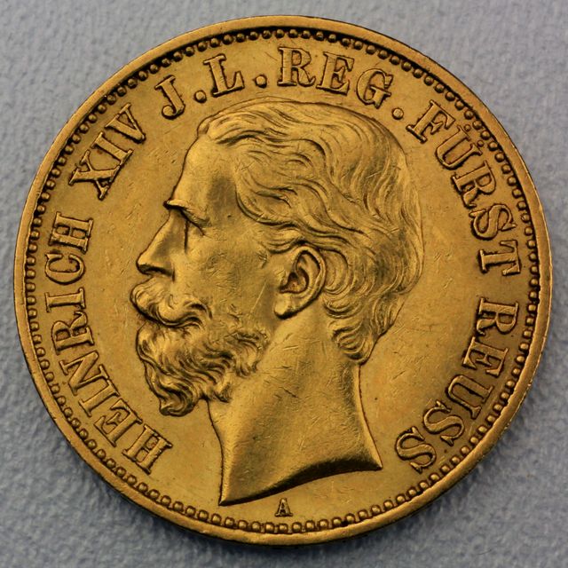 20 Reichsmark Goldmünze Heinrich XIV - Reuss jüngere Linie - Prägejahr 1881 Jäger Nr. 256